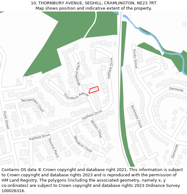 10, THORNBURY AVENUE, SEGHILL, CRAMLINGTON, NE23 7RT: Location map and indicative extent of plot