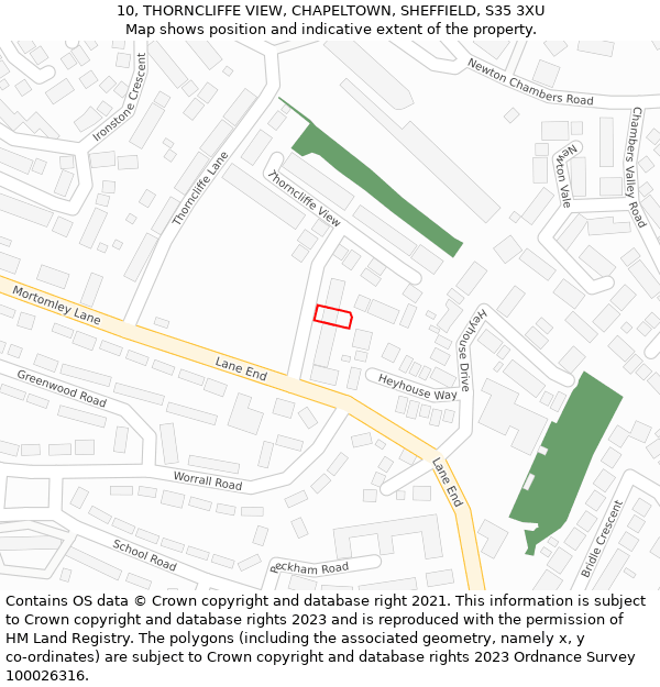 10, THORNCLIFFE VIEW, CHAPELTOWN, SHEFFIELD, S35 3XU: Location map and indicative extent of plot