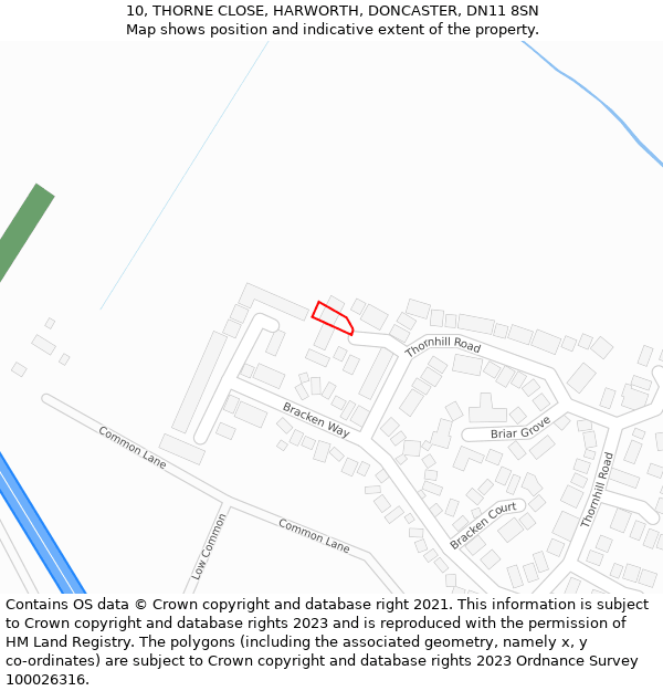 10, THORNE CLOSE, HARWORTH, DONCASTER, DN11 8SN: Location map and indicative extent of plot