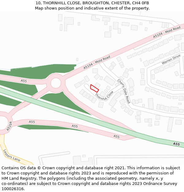 10, THORNHILL CLOSE, BROUGHTON, CHESTER, CH4 0FB: Location map and indicative extent of plot