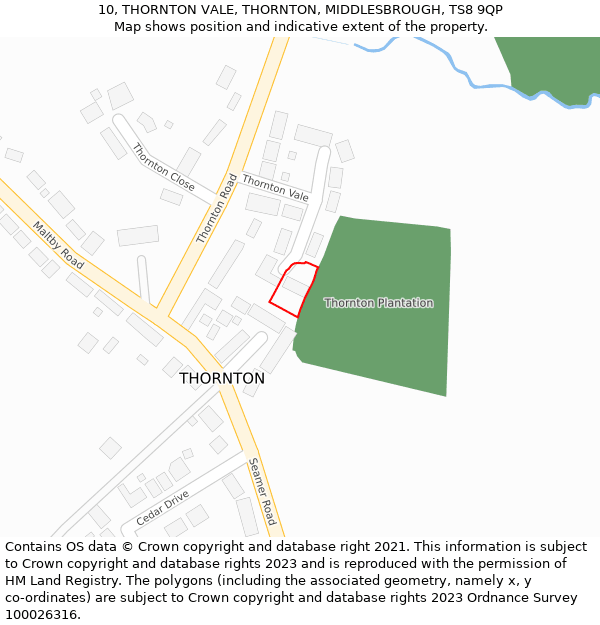 10, THORNTON VALE, THORNTON, MIDDLESBROUGH, TS8 9QP: Location map and indicative extent of plot