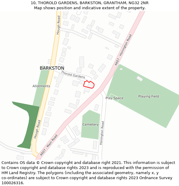 10, THOROLD GARDENS, BARKSTON, GRANTHAM, NG32 2NR: Location map and indicative extent of plot