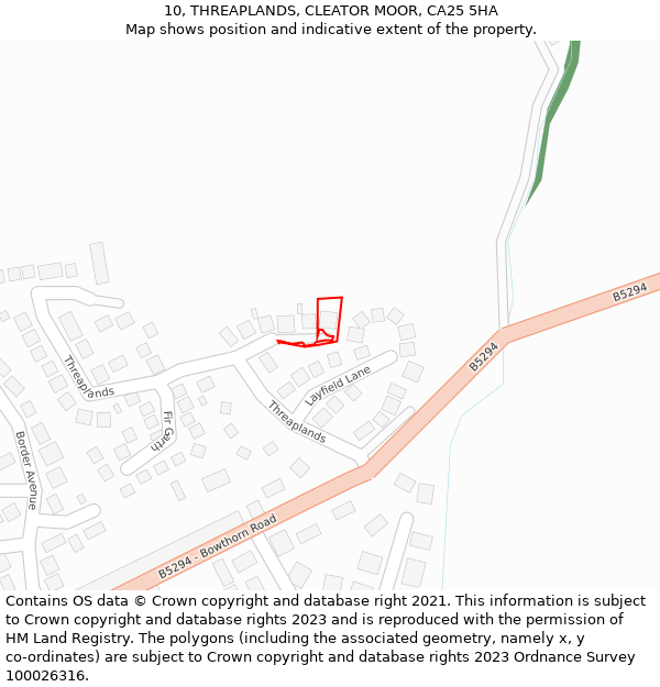 10, THREAPLANDS, CLEATOR MOOR, CA25 5HA: Location map and indicative extent of plot