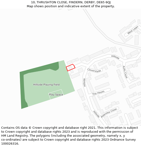 10, THRUSHTON CLOSE, FINDERN, DERBY, DE65 6QJ: Location map and indicative extent of plot