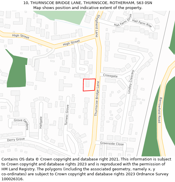 10, THURNSCOE BRIDGE LANE, THURNSCOE, ROTHERHAM, S63 0SN: Location map and indicative extent of plot