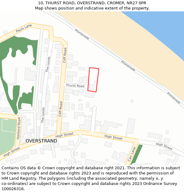 10, THURST ROAD, OVERSTRAND, CROMER, NR27 0PR: Location map and indicative extent of plot