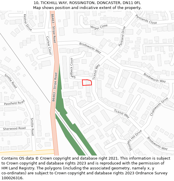 10, TICKHILL WAY, ROSSINGTON, DONCASTER, DN11 0FL: Location map and indicative extent of plot