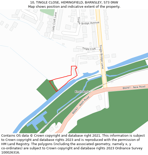 10, TINGLE CLOSE, HEMINGFIELD, BARNSLEY, S73 0NW: Location map and indicative extent of plot