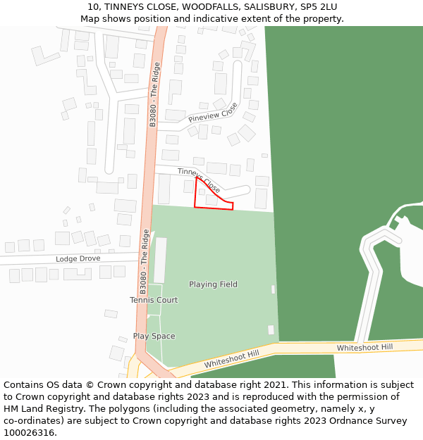 10, TINNEYS CLOSE, WOODFALLS, SALISBURY, SP5 2LU: Location map and indicative extent of plot