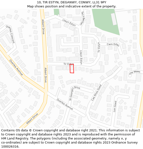 10, TIR ESTYN, DEGANWY, CONWY, LL31 9PY: Location map and indicative extent of plot