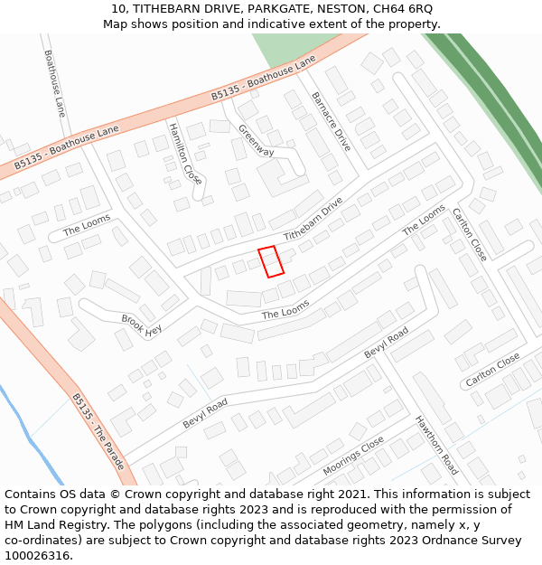 10, TITHEBARN DRIVE, PARKGATE, NESTON, CH64 6RQ: Location map and indicative extent of plot