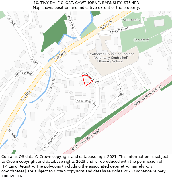 10, TIVY DALE CLOSE, CAWTHORNE, BARNSLEY, S75 4ER: Location map and indicative extent of plot