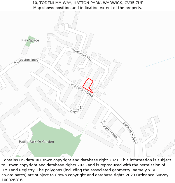 10, TODENHAM WAY, HATTON PARK, WARWICK, CV35 7UE: Location map and indicative extent of plot