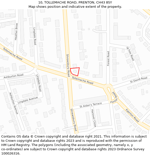 10, TOLLEMACHE ROAD, PRENTON, CH43 8SY: Location map and indicative extent of plot