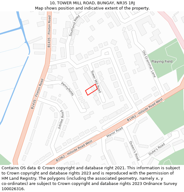 10, TOWER MILL ROAD, BUNGAY, NR35 1RJ: Location map and indicative extent of plot