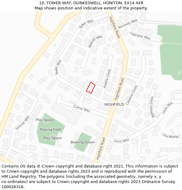 10, TOWER WAY, DUNKESWELL, HONITON, EX14 4XR: Location map and indicative extent of plot