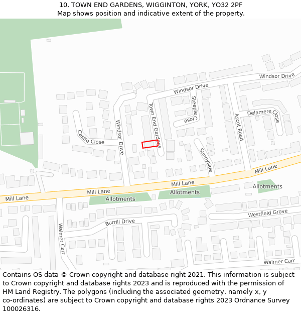 10, TOWN END GARDENS, WIGGINTON, YORK, YO32 2PF: Location map and indicative extent of plot