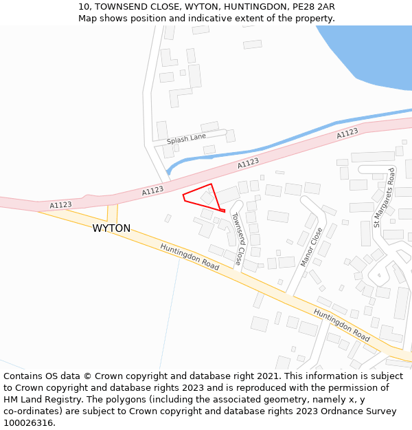 10, TOWNSEND CLOSE, WYTON, HUNTINGDON, PE28 2AR: Location map and indicative extent of plot