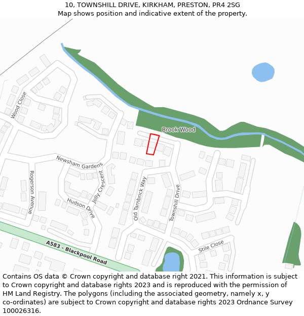 10, TOWNSHILL DRIVE, KIRKHAM, PRESTON, PR4 2SG: Location map and indicative extent of plot