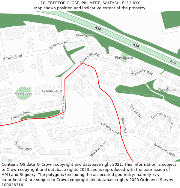 10, TREETOP CLOSE, PILLMERE, SALTASH, PL12 6YY: Location map and indicative extent of plot