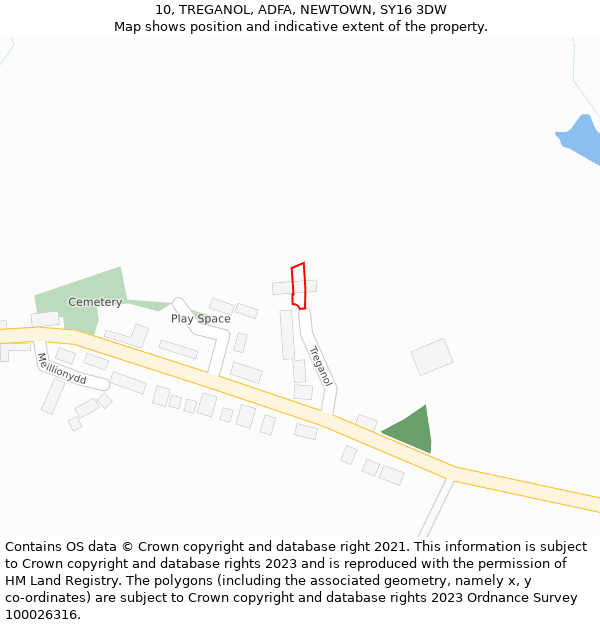 10, TREGANOL, ADFA, NEWTOWN, SY16 3DW: Location map and indicative extent of plot