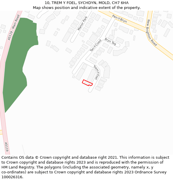 10, TREM Y FOEL, SYCHDYN, MOLD, CH7 6HA: Location map and indicative extent of plot