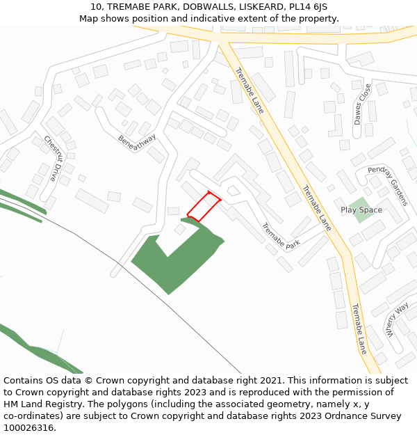 10, TREMABE PARK, DOBWALLS, LISKEARD, PL14 6JS: Location map and indicative extent of plot