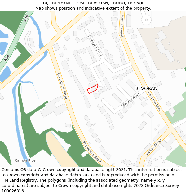 10, TREMAYNE CLOSE, DEVORAN, TRURO, TR3 6QE: Location map and indicative extent of plot