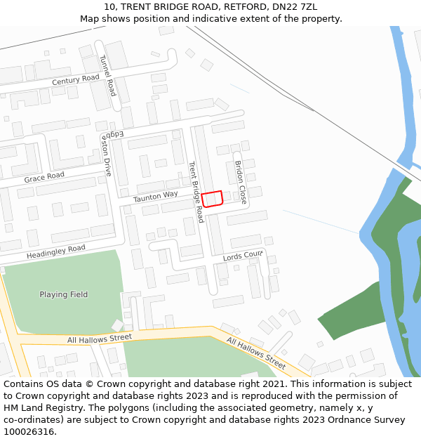 10, TRENT BRIDGE ROAD, RETFORD, DN22 7ZL: Location map and indicative extent of plot