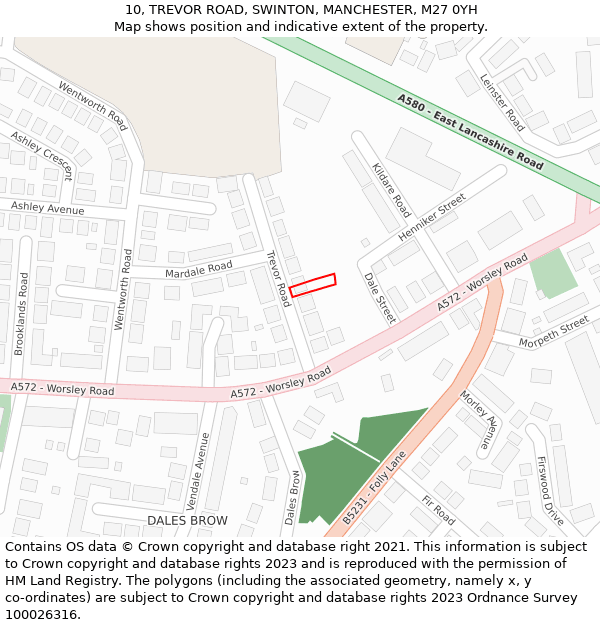 10, TREVOR ROAD, SWINTON, MANCHESTER, M27 0YH: Location map and indicative extent of plot