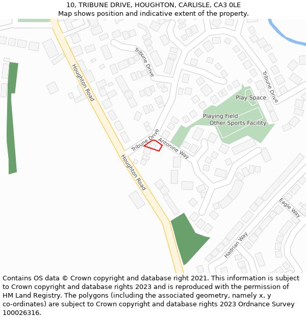 10, TRIBUNE DRIVE, HOUGHTON, CARLISLE, CA3 0LE: Location map and indicative extent of plot