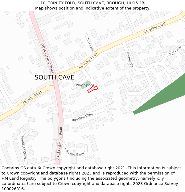 10, TRINITY FOLD, SOUTH CAVE, BROUGH, HU15 2BJ: Location map and indicative extent of plot