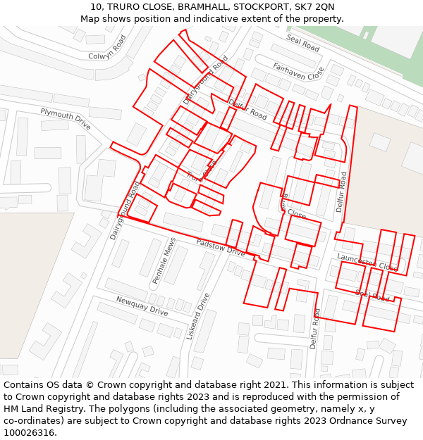 10, TRURO CLOSE, BRAMHALL, STOCKPORT, SK7 2QN: Location map and indicative extent of plot