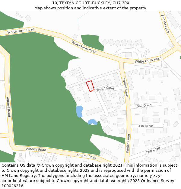 10, TRYFAN COURT, BUCKLEY, CH7 3PX: Location map and indicative extent of plot