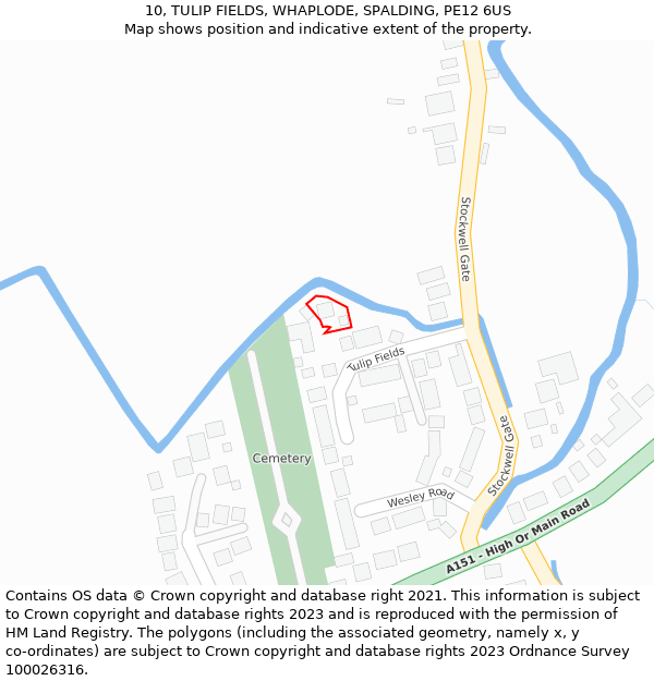 10, TULIP FIELDS, WHAPLODE, SPALDING, PE12 6US: Location map and indicative extent of plot