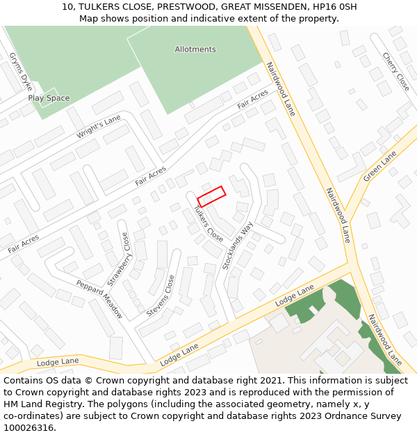 10, TULKERS CLOSE, PRESTWOOD, GREAT MISSENDEN, HP16 0SH: Location map and indicative extent of plot