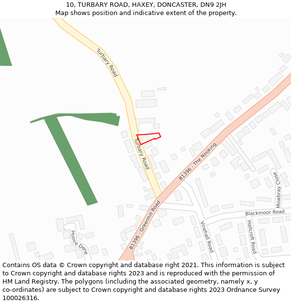 10, TURBARY ROAD, HAXEY, DONCASTER, DN9 2JH: Location map and indicative extent of plot