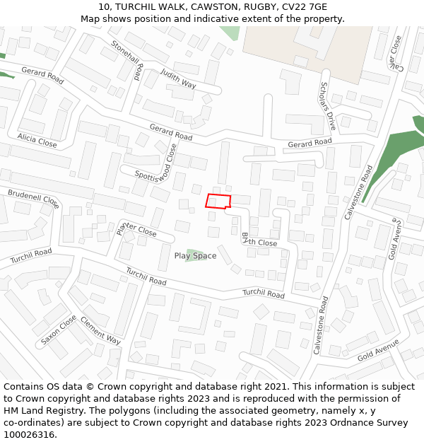 10, TURCHIL WALK, CAWSTON, RUGBY, CV22 7GE: Location map and indicative extent of plot