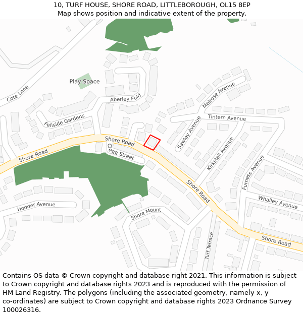 10, TURF HOUSE, SHORE ROAD, LITTLEBOROUGH, OL15 8EP: Location map and indicative extent of plot