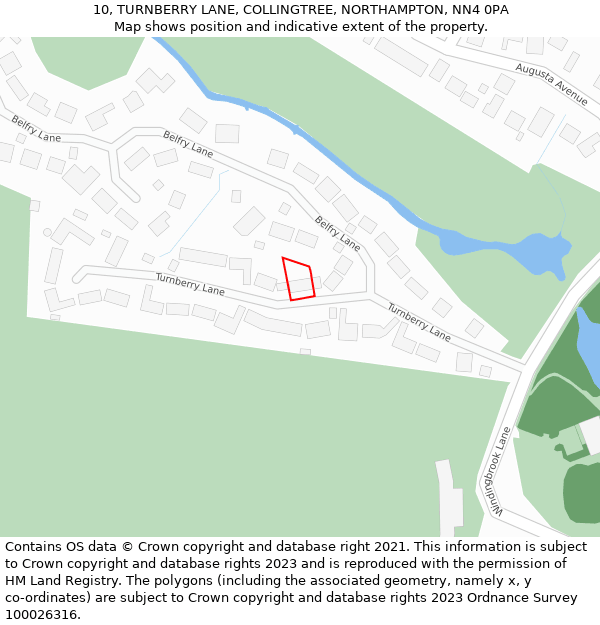 10, TURNBERRY LANE, COLLINGTREE, NORTHAMPTON, NN4 0PA: Location map and indicative extent of plot