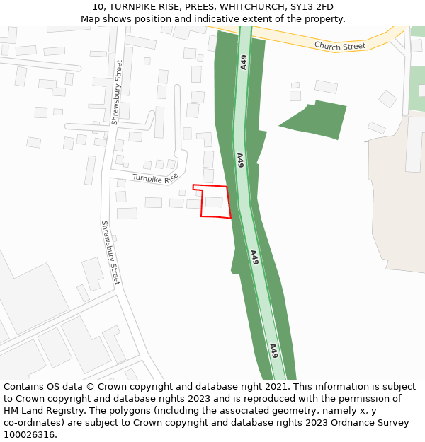 10, TURNPIKE RISE, PREES, WHITCHURCH, SY13 2FD: Location map and indicative extent of plot