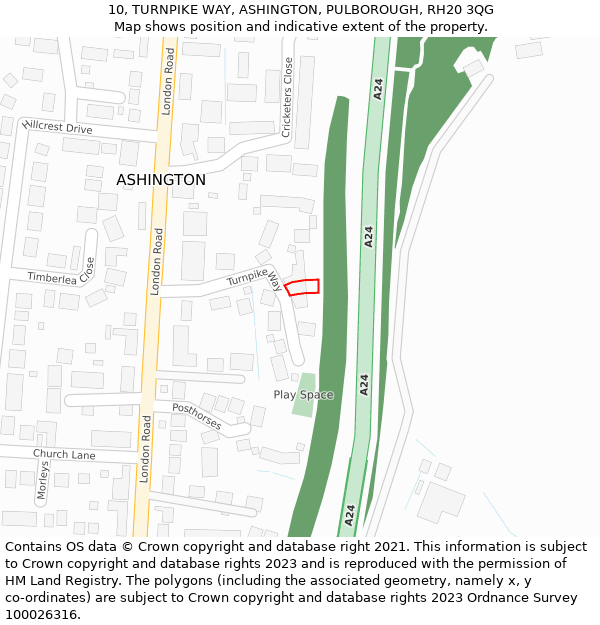 10, TURNPIKE WAY, ASHINGTON, PULBOROUGH, RH20 3QG: Location map and indicative extent of plot