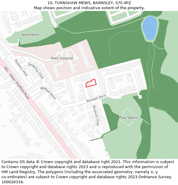 10, TURNSHAW MEWS, BARNSLEY, S70 4PZ: Location map and indicative extent of plot