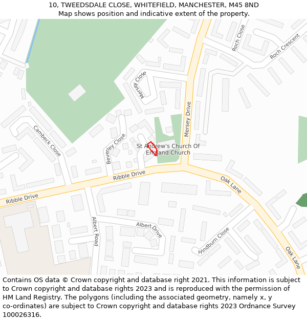 10, TWEEDSDALE CLOSE, WHITEFIELD, MANCHESTER, M45 8ND: Location map and indicative extent of plot