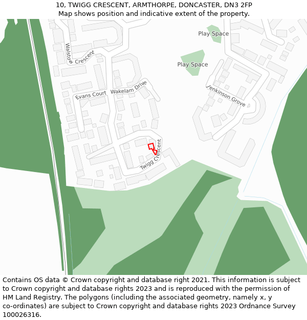 10, TWIGG CRESCENT, ARMTHORPE, DONCASTER, DN3 2FP: Location map and indicative extent of plot