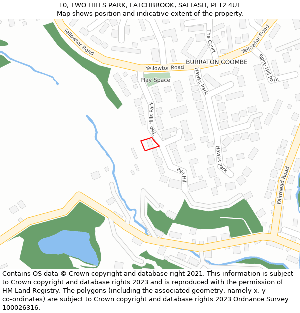 10, TWO HILLS PARK, LATCHBROOK, SALTASH, PL12 4UL: Location map and indicative extent of plot