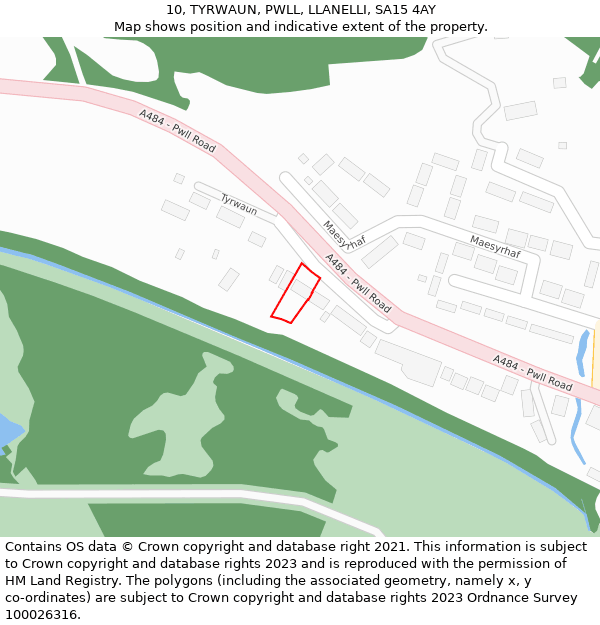 10, TYRWAUN, PWLL, LLANELLI, SA15 4AY: Location map and indicative extent of plot