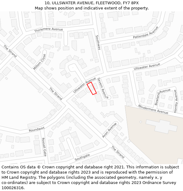 10, ULLSWATER AVENUE, FLEETWOOD, FY7 8PX: Location map and indicative extent of plot