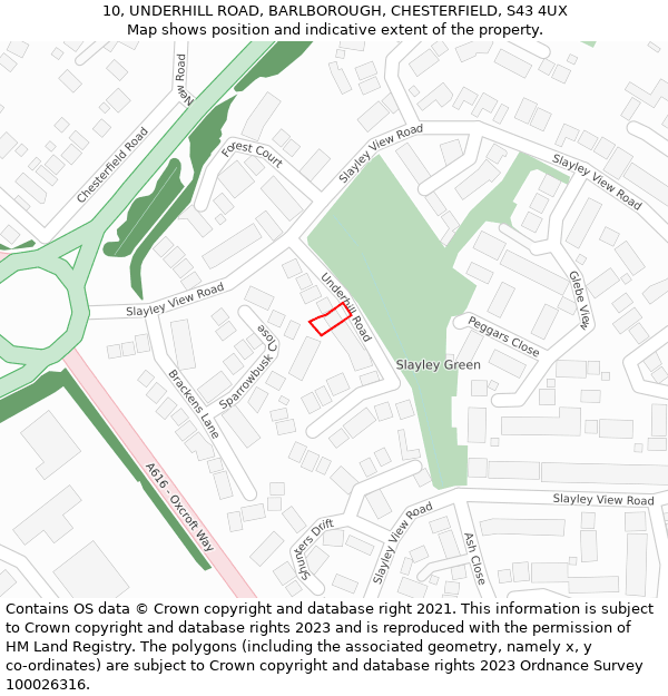 10, UNDERHILL ROAD, BARLBOROUGH, CHESTERFIELD, S43 4UX: Location map and indicative extent of plot