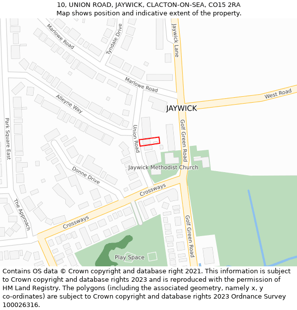 10, UNION ROAD, JAYWICK, CLACTON-ON-SEA, CO15 2RA: Location map and indicative extent of plot